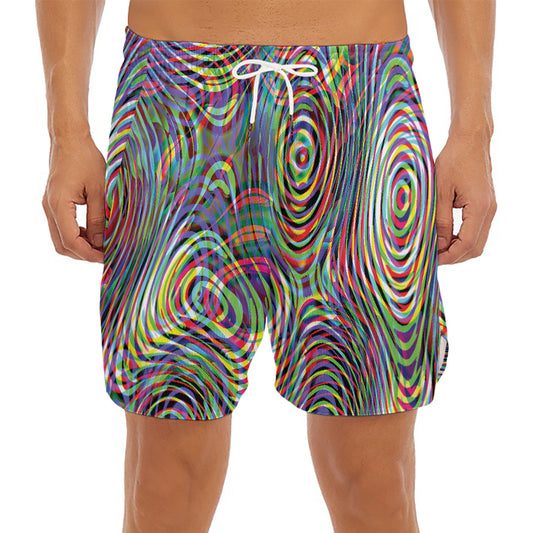 Multicolor Psychedelic Print Men's Split Running Shorts
