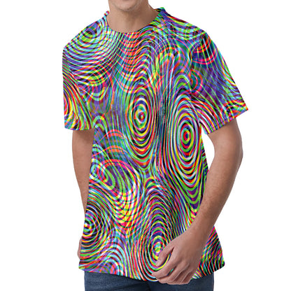 Multicolor Psychedelic Print Men's Velvet T-Shirt