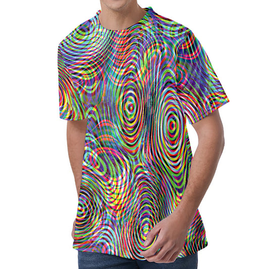 Multicolor Psychedelic Print Men's Velvet T-Shirt