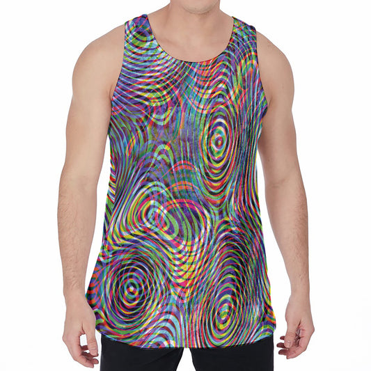 Multicolor Psychedelic Print Men's Velvet Tank Top