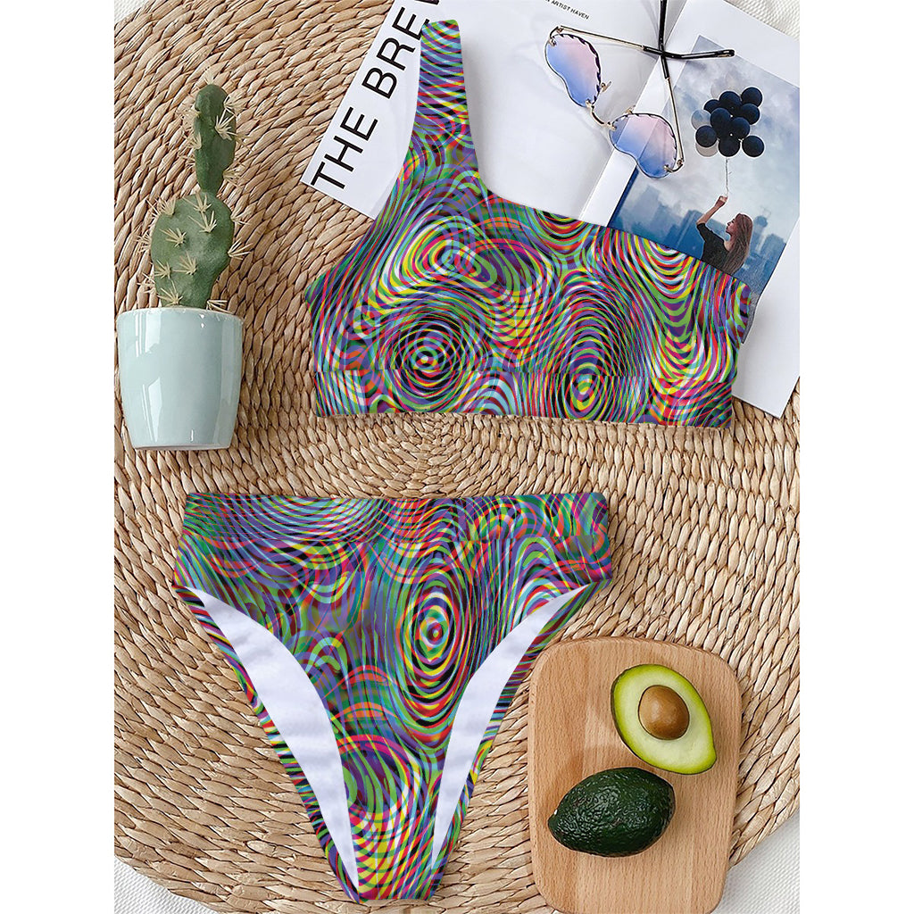Multicolor Psychedelic Print One Shoulder Bikini Top