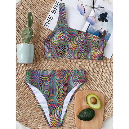 Multicolor Psychedelic Print One Shoulder Bikini Top