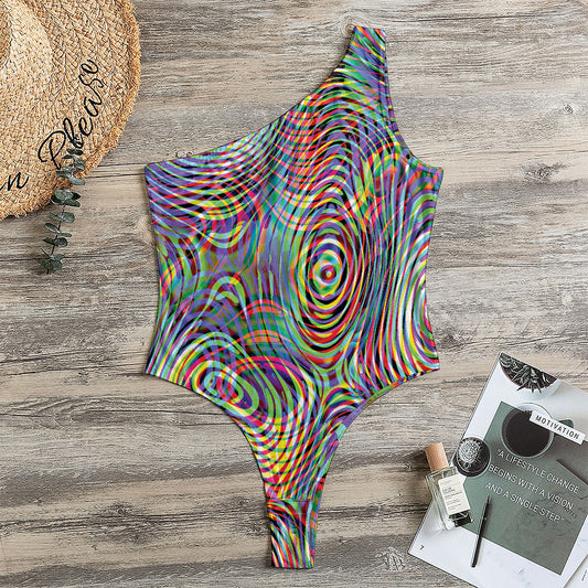 Multicolor Psychedelic Print One Shoulder Bodysuit