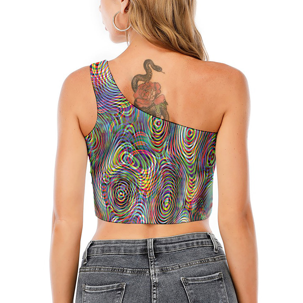 Multicolor Psychedelic Print One Shoulder Crop Top