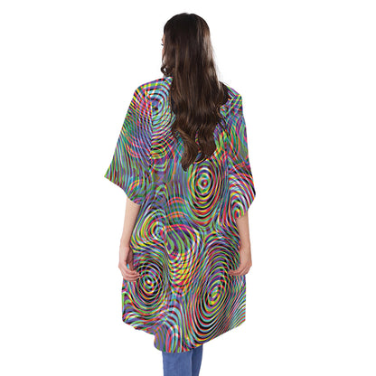 Multicolor Psychedelic Print Open Front Beach Cover Up