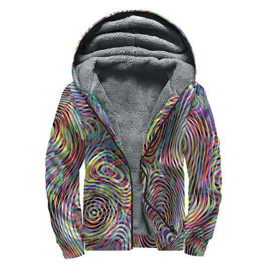 Multicolor Psychedelic Print Sherpa Lined Zip Up Hoodie