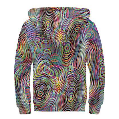 Multicolor Psychedelic Print Sherpa Lined Zip Up Hoodie