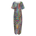 Multicolor Psychedelic Print Short Sleeve Long Nightdress