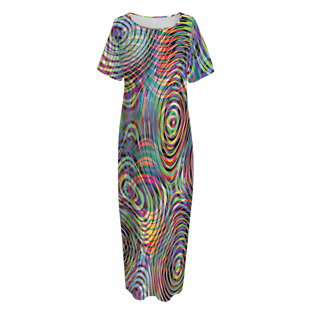 Multicolor Psychedelic Print Short Sleeve Long Nightdress