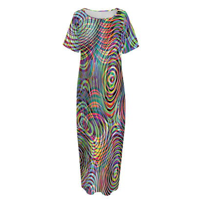Multicolor Psychedelic Print Short Sleeve Long Nightdress