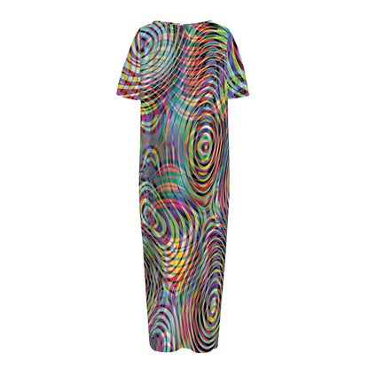 Multicolor Psychedelic Print Short Sleeve Long Nightdress