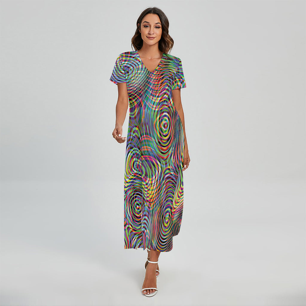 Multicolor Psychedelic Print Short Sleeve Maxi Dress