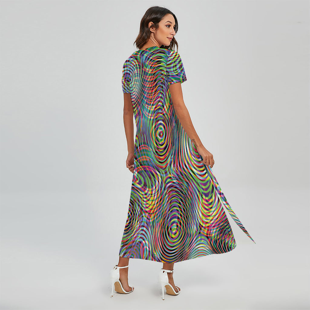 Multicolor Psychedelic Print Short Sleeve Maxi Dress