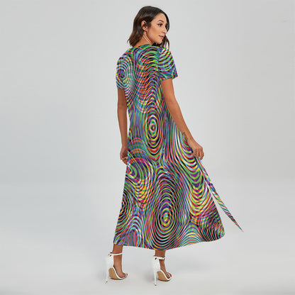 Multicolor Psychedelic Print Short Sleeve Maxi Dress