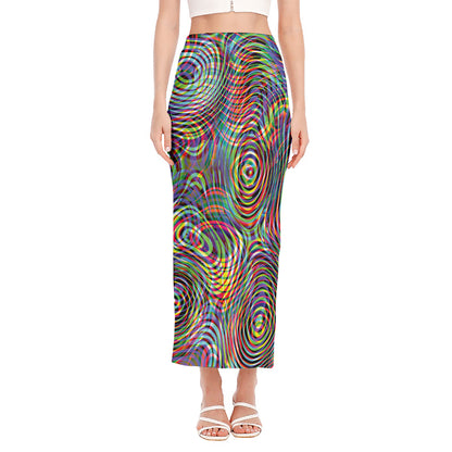 Multicolor Psychedelic Print Side Slit Maxi Skirt