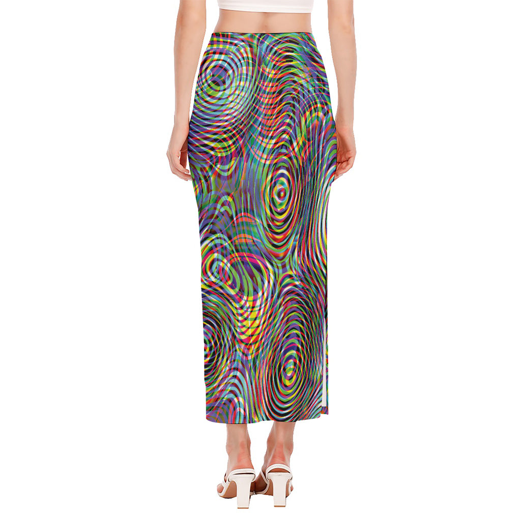 Multicolor Psychedelic Print Side Slit Maxi Skirt