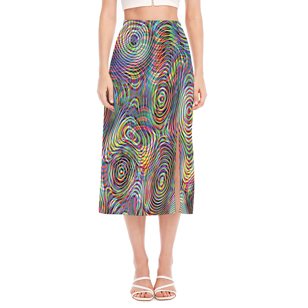 Multicolor Psychedelic Print Side Slit Midi Skirt