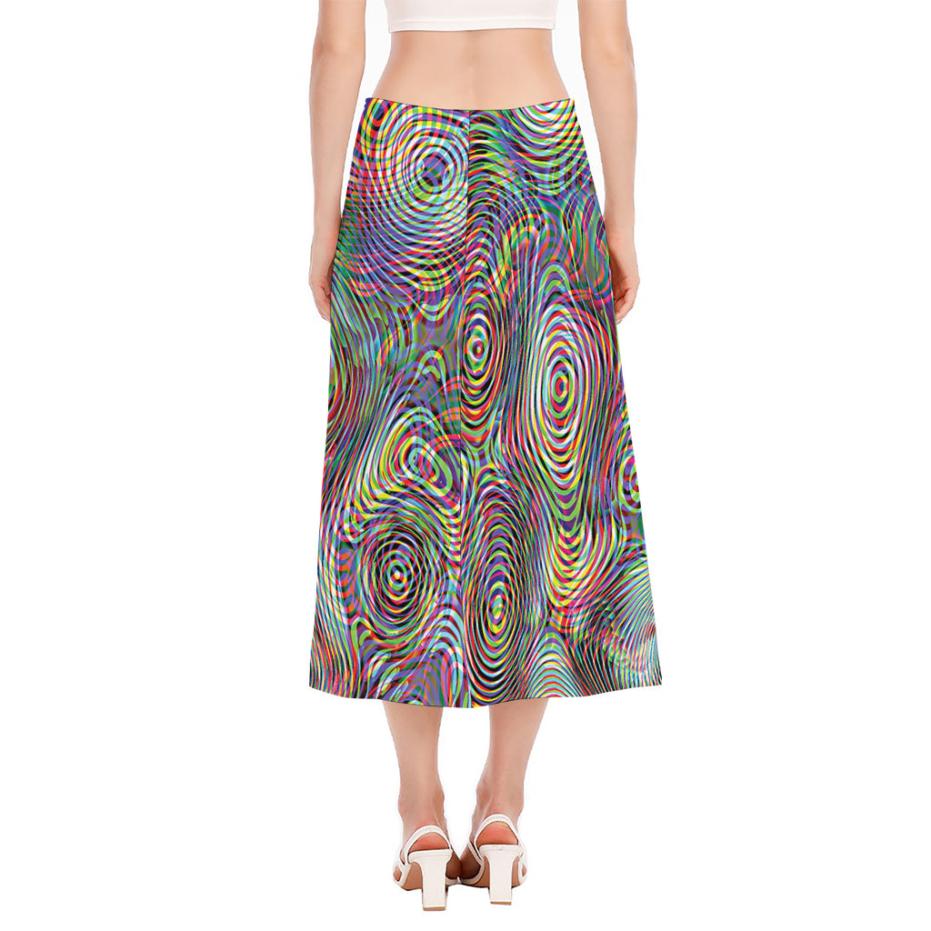Multicolor Psychedelic Print Side Slit Midi Skirt