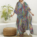 Multicolor Psychedelic Print Silk V-Neck Kaftan Dress