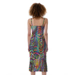 Multicolor Psychedelic Print Slim Fit Midi Cami Dress