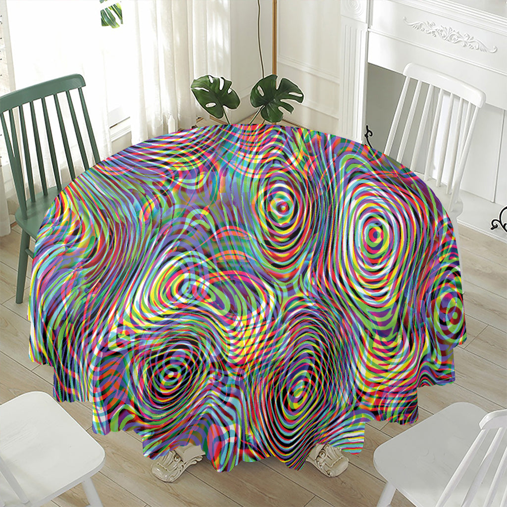 Multicolor Psychedelic Print Waterproof Round Tablecloth