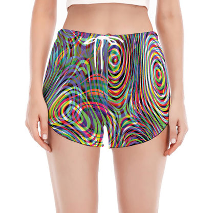 Multicolor Psychedelic Print Women's Split Running Shorts