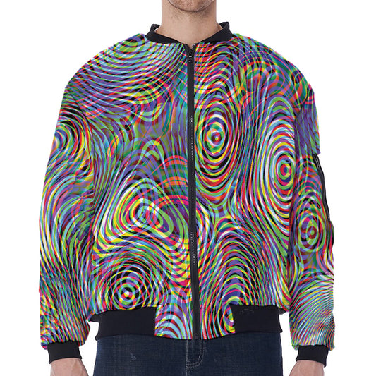 Multicolor Psychedelic Print Zip Sleeve Bomber Jacket