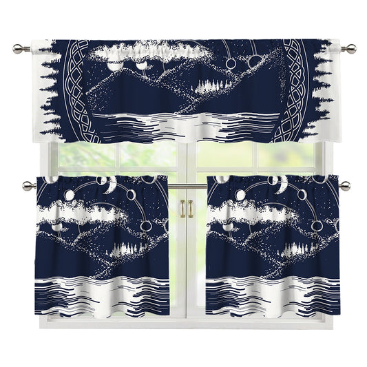 Mystical Lunar Phase Print 3 Piece Kitchen Curtains