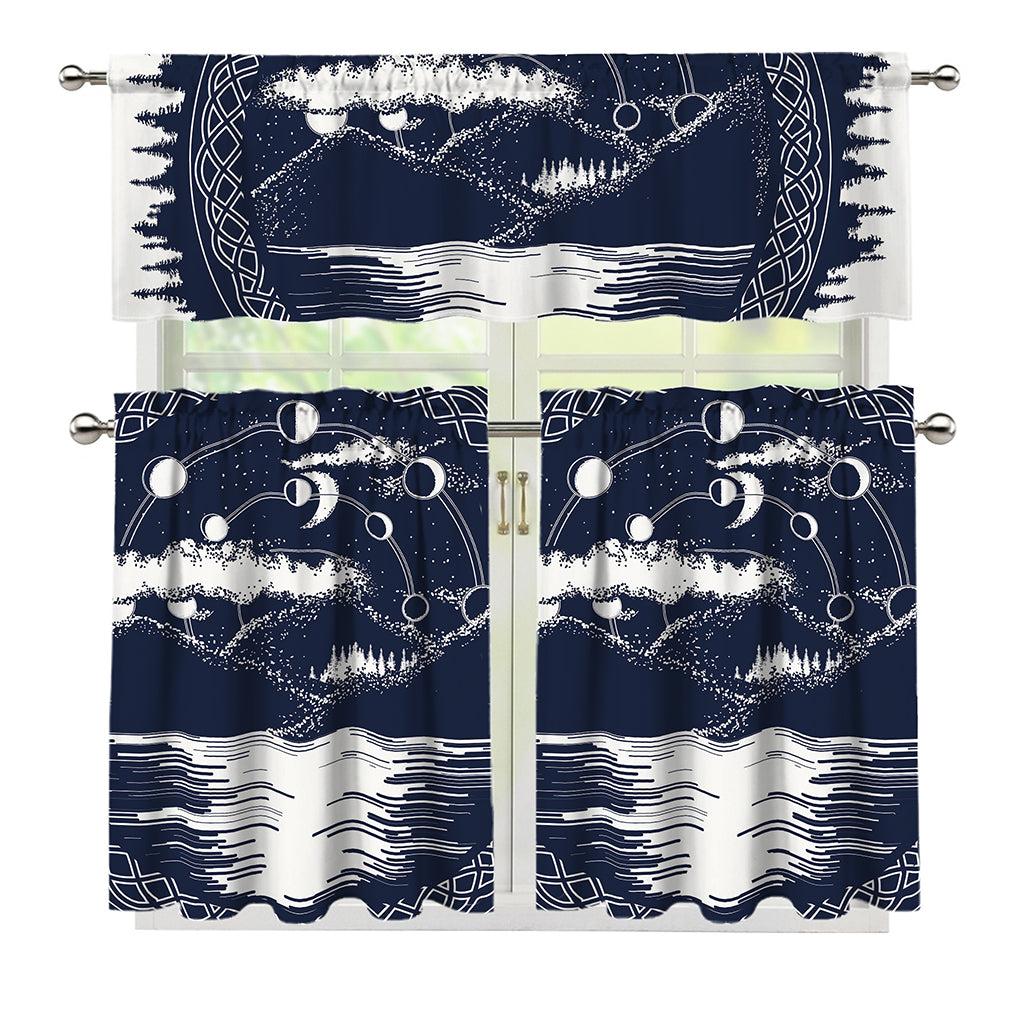 Mystical Lunar Phase Print 3 Piece Kitchen Curtains