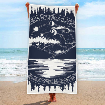 Mystical Lunar Phase Print Beach Towel