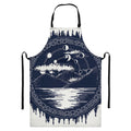 Mystical Lunar Phase Print Bib Apron With Pocket
