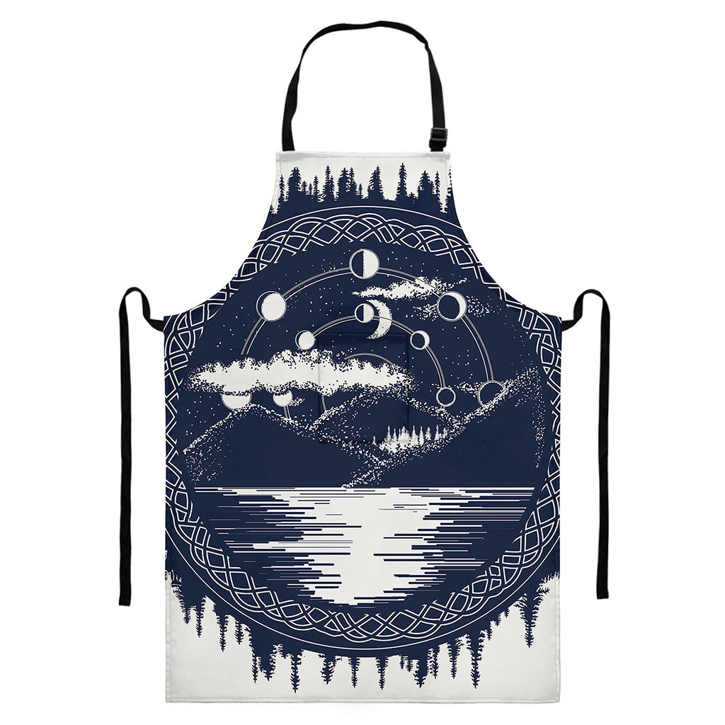 Mystical Lunar Phase Print Bib Apron With Pocket