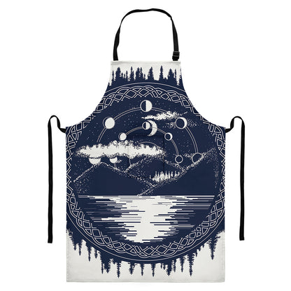 Mystical Lunar Phase Print Bib Apron With Pocket