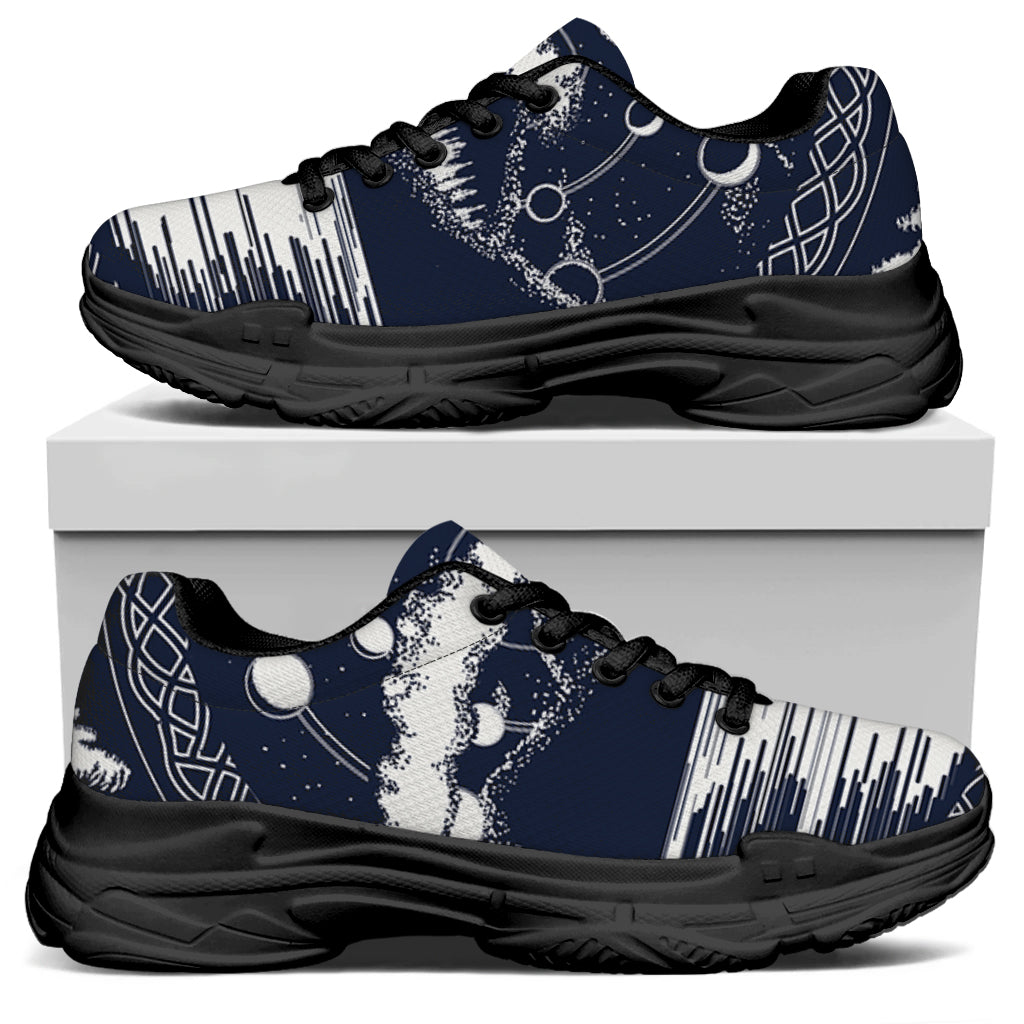 Mystical Lunar Phase Print Black Chunky Shoes