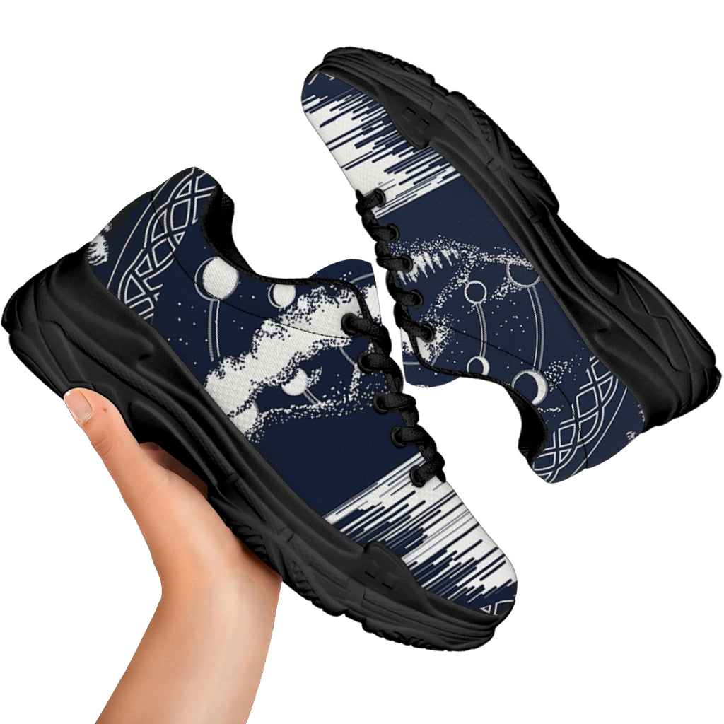 Mystical Lunar Phase Print Black Chunky Shoes