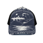 Mystical Lunar Phase Print Black Mesh Trucker Cap