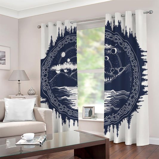 Mystical Lunar Phase Print Blackout Grommet Curtains