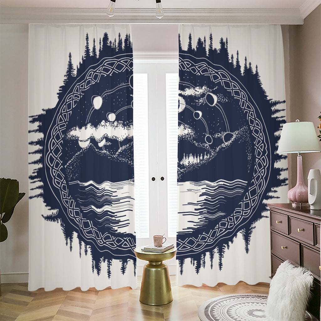 Mystical Lunar Phase Print Blackout Pencil Pleat Curtains