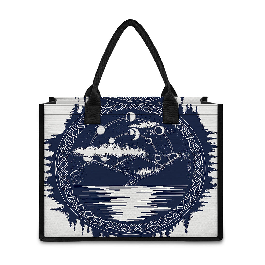 Mystical Lunar Phase Print Canvas Tote Bag