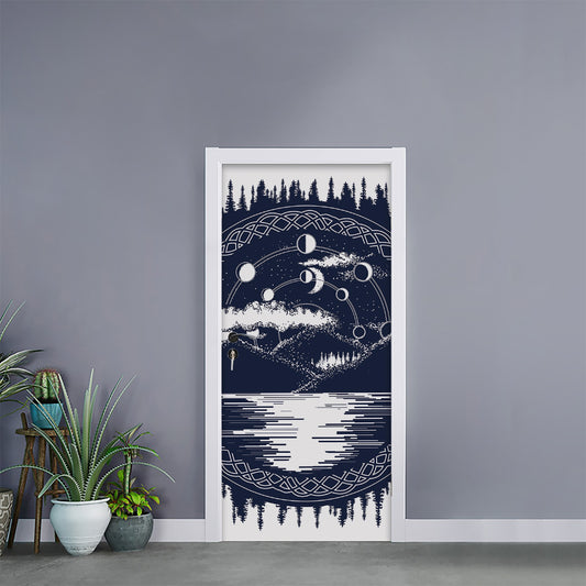 Mystical Lunar Phase Print Door Sticker