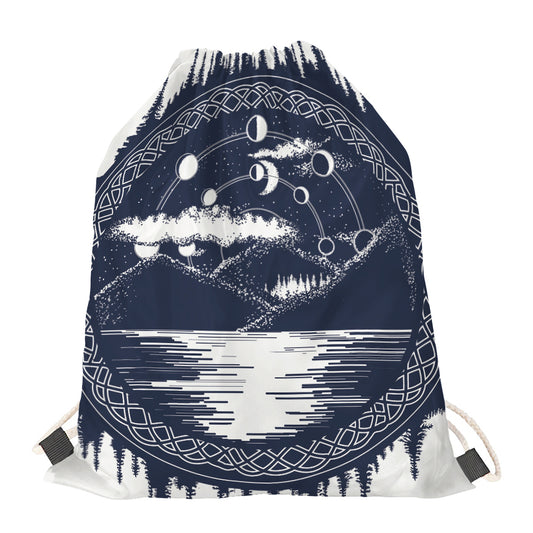 Mystical Lunar Phase Print Drawstring Bag
