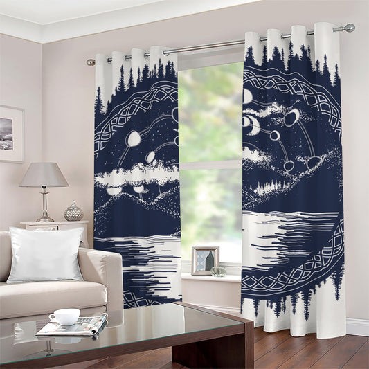 Mystical Lunar Phase Print Grommet Curtains