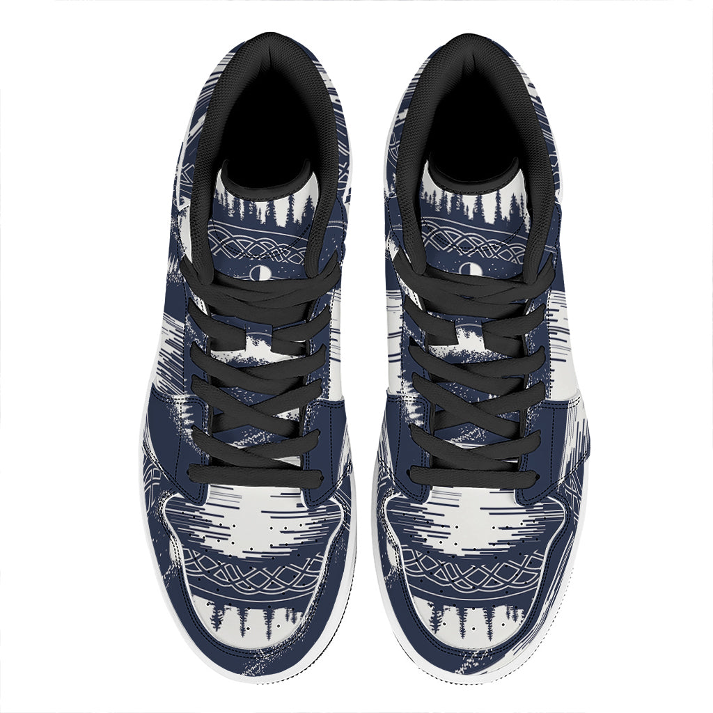 Mystical Lunar Phase Print High Top Leather Sneakers