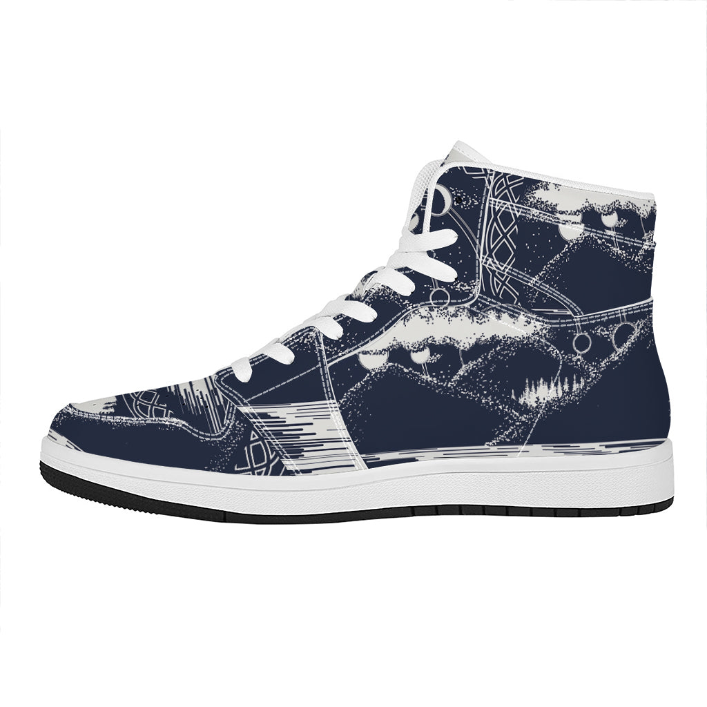 Mystical Lunar Phase Print High Top Leather Sneakers