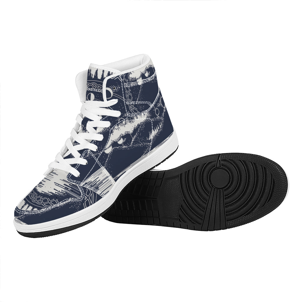 Mystical Lunar Phase Print High Top Leather Sneakers