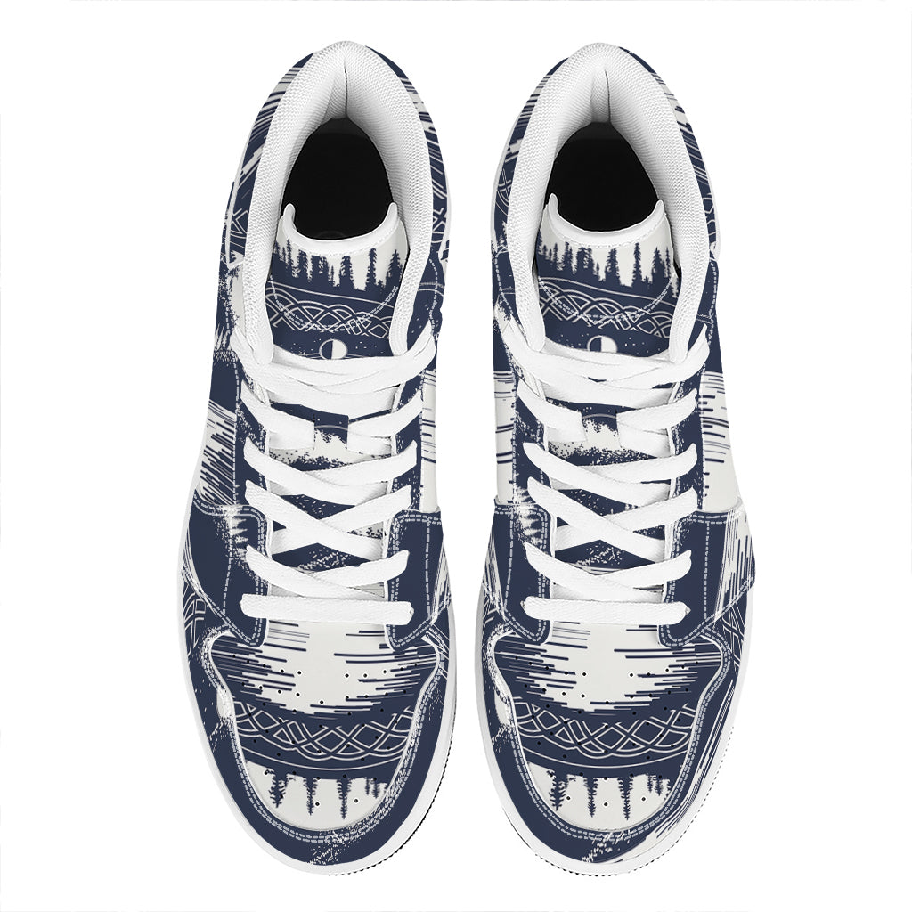 Mystical Lunar Phase Print High Top Leather Sneakers