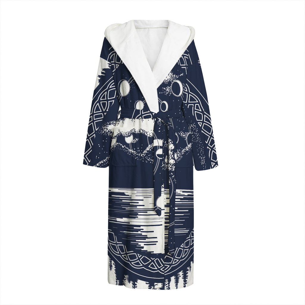 Mystical Lunar Phase Print Hooded Bathrobe
