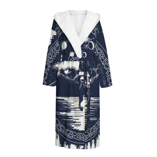 Mystical Lunar Phase Print Hooded Bathrobe