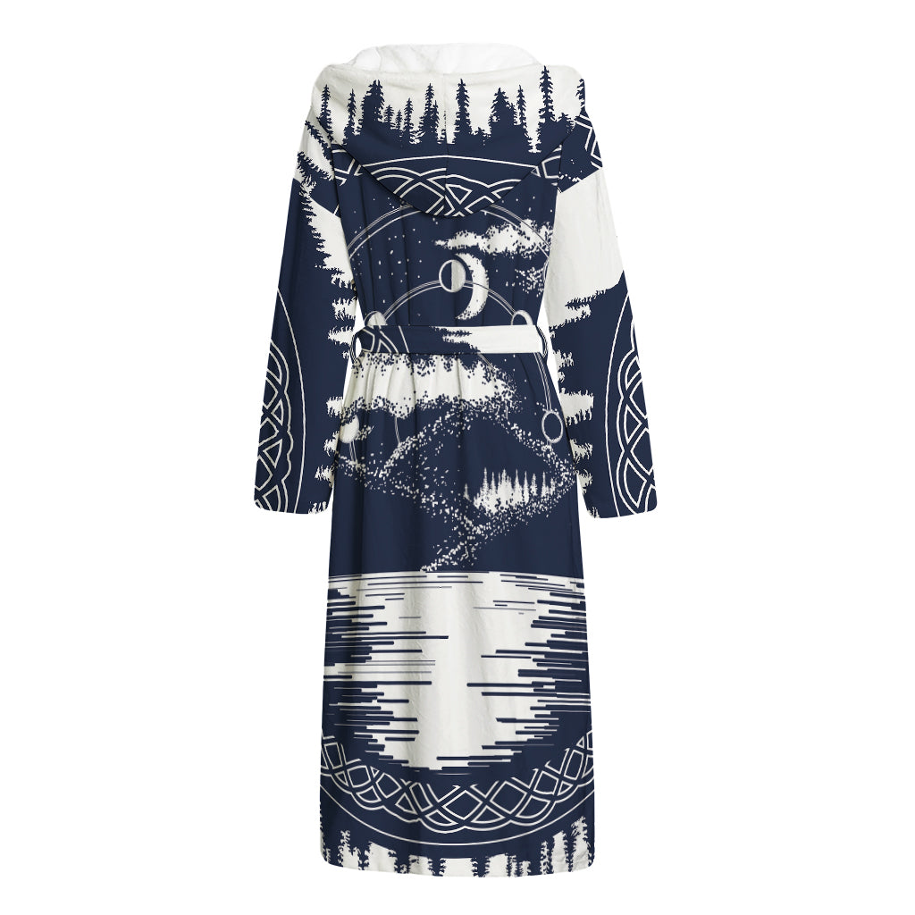 Mystical Lunar Phase Print Hooded Bathrobe