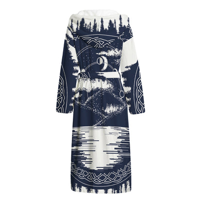 Mystical Lunar Phase Print Hooded Bathrobe